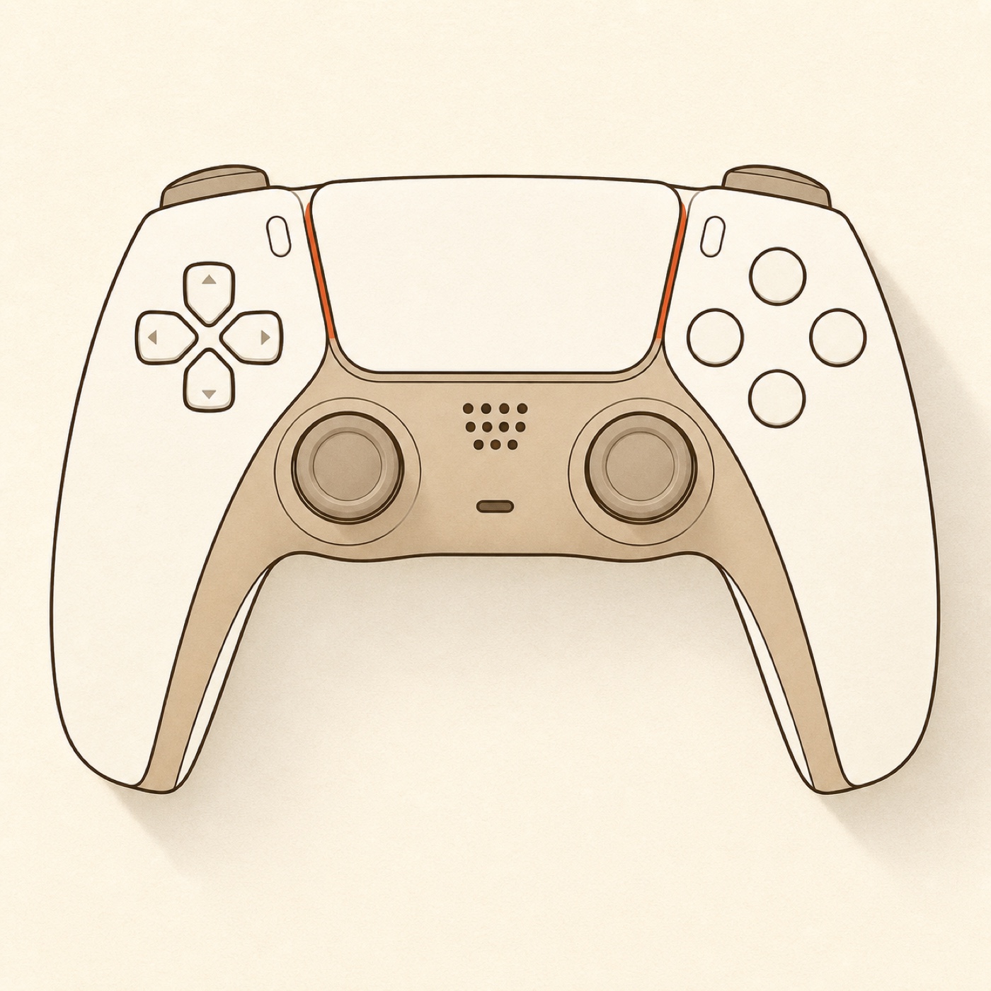 A PlayStation controller diagram — its buttons, sticks and triggers light up as you test each one; the two grips carry the rumble-motor glyphs and what you reported about each.